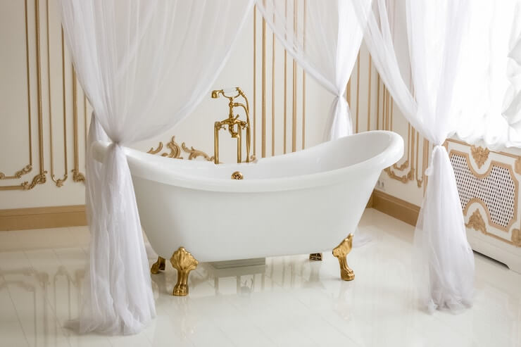 bathtub with shower curtains