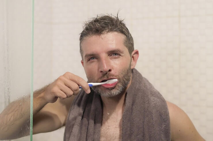 brush teeth shower