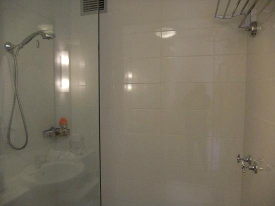shower controls on opposite wall