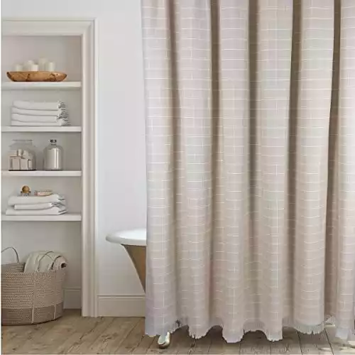 HALL & PERRY 100% Cotton Shower Curtain with Tassels, 72"x72"