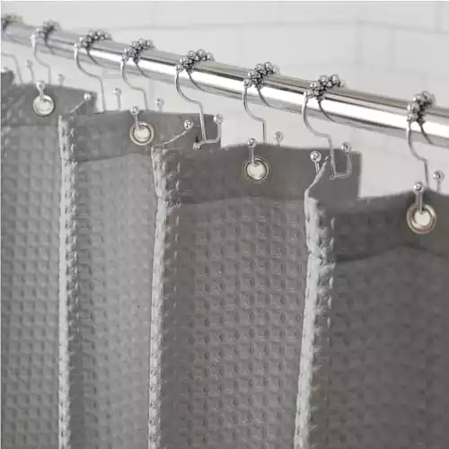 Waffle Shower Curtain, Thick Weighted Fabric, Wrinkle and Rust Resistant, 7 Colors